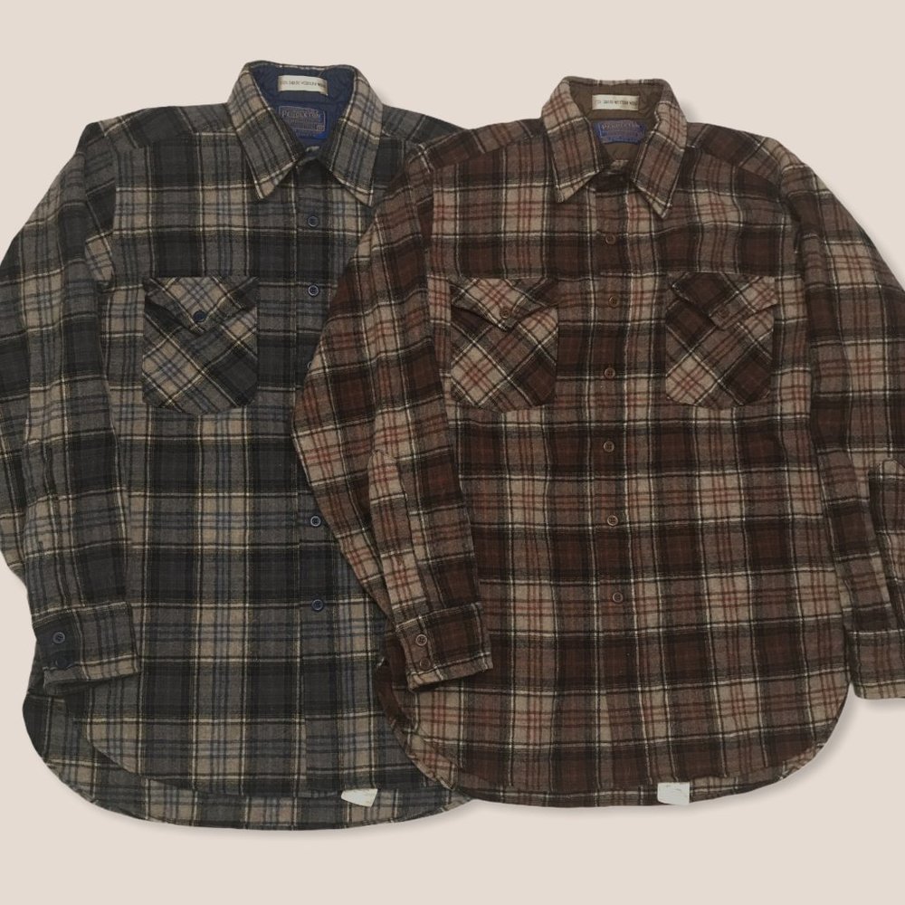 VTG  Pendleton Button Up Shirt Black Plaid Wool M